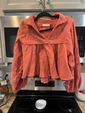 Free People Dusty Coral Gauze Peasant Tunic